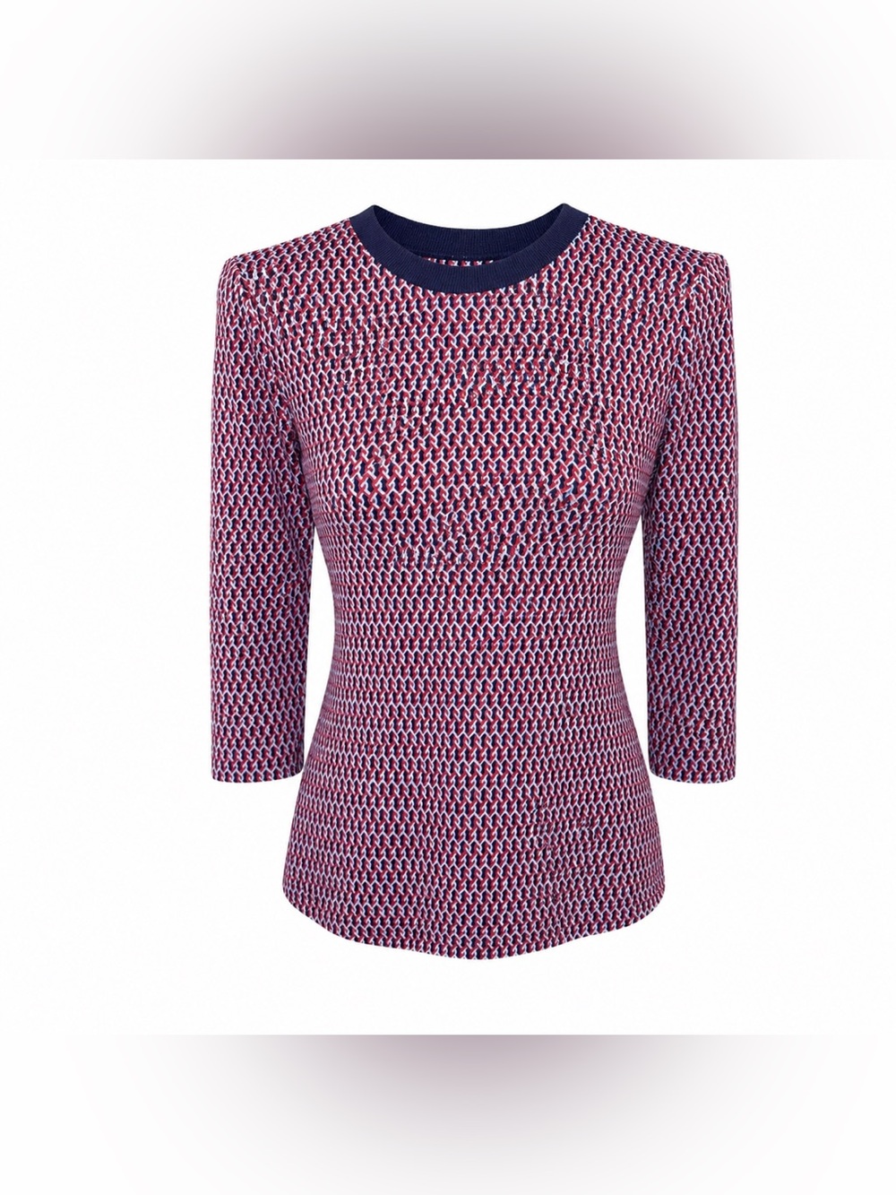 Tory Burch Silk Blend Geo Print Top Navy Trim Preppy Coastal Chic-Sz Medium